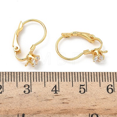 Flat Round Brass Micro Pave Clear Cubic Zirconia Leverback Earring Findings KK-Z136-24G-01-1