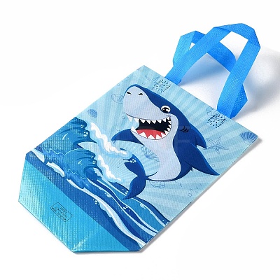 Cartoon Printed Shark Non-Woven Reusable Folding Gift Bags with Handle ABAG-F009-D03-1