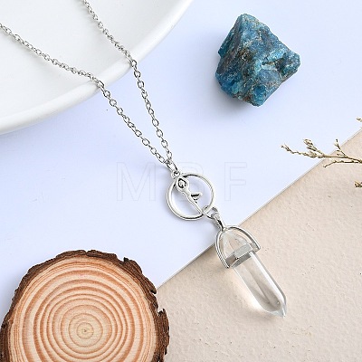 Natural Quartz Crystal Hexagonal Prism Pointed Faceted Bullet and Alloy Yoga Chakra Pendant Necklaces for Women VW3662-3-1