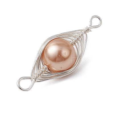 Copper Wire Wrapped Shell Pearl Connector Charms PALLOY-JF03114-01-1