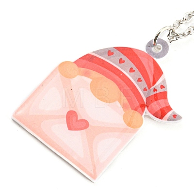 Valentine's Day Acrylic Pendant Necklace with Zinc Alloy Chains NJEW-D049-01A-P-1