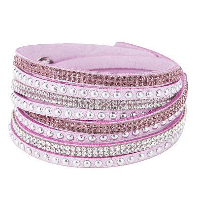 6-row Suede Cord & Rhinestone & Alloy Rivet Wrap Bracelets WGDA315-08-1