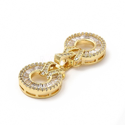 Rack Plating Brass Pave Clear Cubic Zirconia Fold Over Clasps KK-G458-05G-1