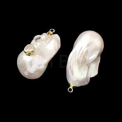 Brass & Pearl Micro Pave Cubic Zirconia Pendants KK-H259-13D-G02-1