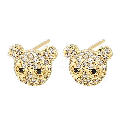 Brass Micro Pave Clear Cubic Zirconia Stud Earrings EJEW-F400-26B-G-1