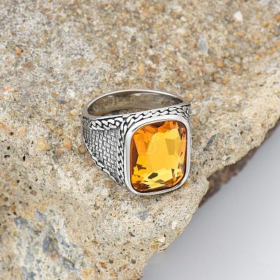 304 Stainless Steel with Cubic Zirconia Finger Rings for Men FS-WG67565-50-1