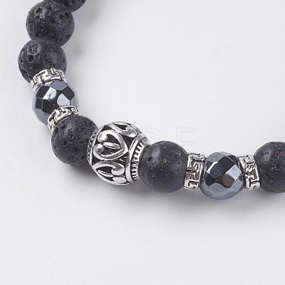 Natural Lava Rock Beads Stretch Bracelets BJEW-E326-05-1