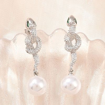 Snake Brass Micro Pave Cubic Zirconia Stud Earrings EJEW-K249-13P-1