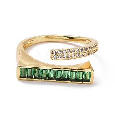 Green Cubic Zirconia Rectangle Open Ring RJEW-P032-26G-1