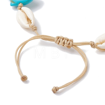 Natural Shell & Synthetic Turquoise Braided Bead Anklets AJEW-AN00562-01-1