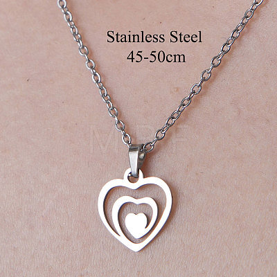 201 Stainless Steel Heart Pendant Necklace NJEW-OY001-02-1