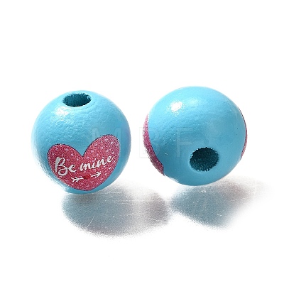 Valentine's Day Element Printed Wood Beads WOOD-R002-01-19-1