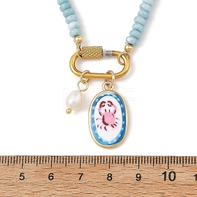 304 Stainless Steel Pendant Dyed Glass Rondelle Beaded Necklaces for Women NJEW-JN06540-03-1
