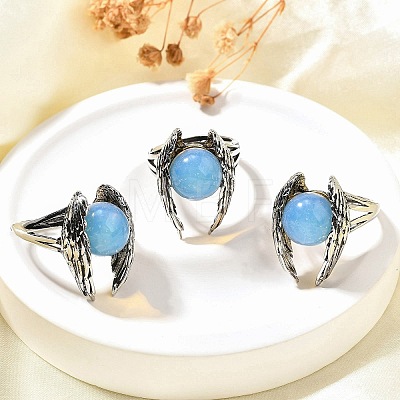 Natural & Synthetic Mixed Gemstone Wings Adjustable Rings RJEW-K241-04AS-1