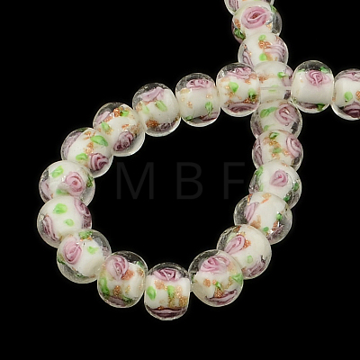 Handmade Rondelle Gold Sand Inner Flower Lampwork Beads LAMP-R123-07-1