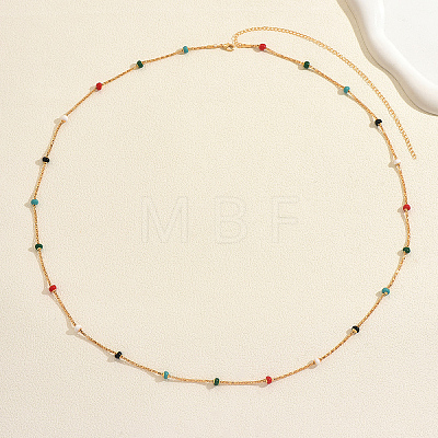 Stainless Steel Enamel Colorful Rondelle Popcorn Chain Long Necklaces for Women OU3594-1