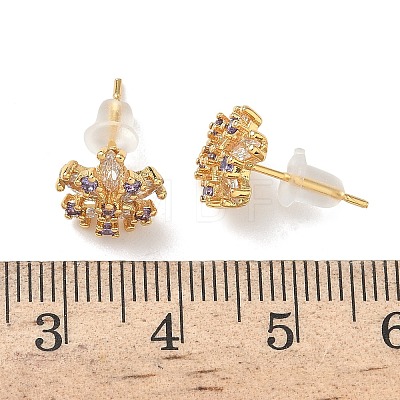 Snowflake Brass Micro Pave Cubic Zirconia Stud Earrings EJEW-Z152-02G-01-1