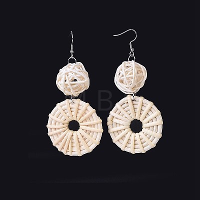 Handmade Cane Woven Beads Dangle Earrings EJEW-JE03039-1