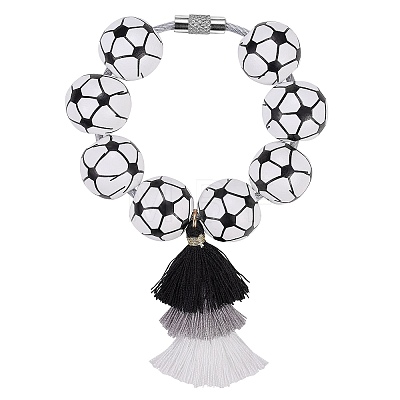 Football Wood Beads Pendant Decoration HJEW-SW00116-1