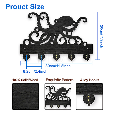 Wood & Iron Wall Mounted Hook Hangers HJEW-WH0055-073-1