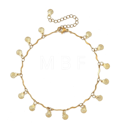 Ocean 304 Stainless Steel Shell Shaped Charm Wave Bar Link Chain Anklets for Women AJEW-AN00809-1
