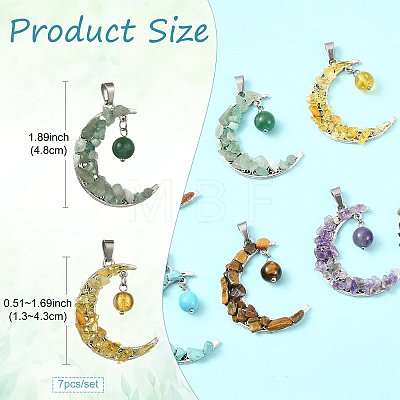 7Pcs Natural & Synthetic Mixed Stone Pendants PALLOY-FS00070-1