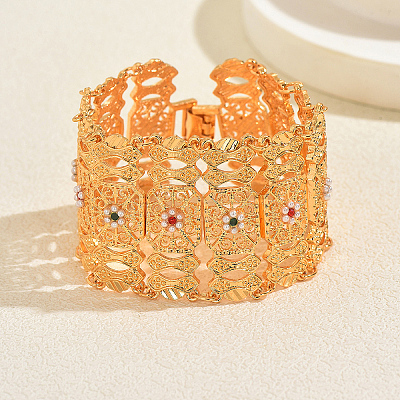 Elegant Alloy Cubic Zirconia Hollow Floral Filigree Rectangle Link Chain Bracelets for Women BY9230-1