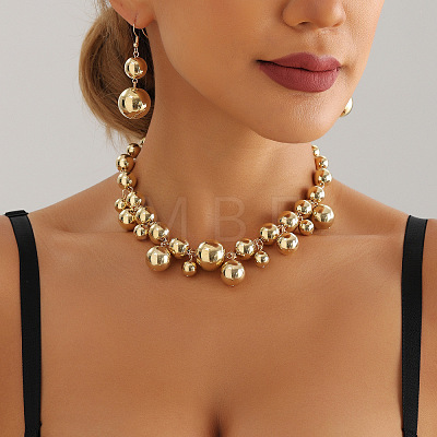 Alloy & Plastic Round Beads Link Chain Necklaces for Women WG2709A-01-1