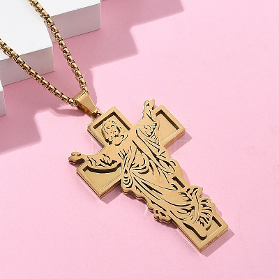 304 Stainless Steel Religion Pendant Necklaces NJEW-Z058-04G-1