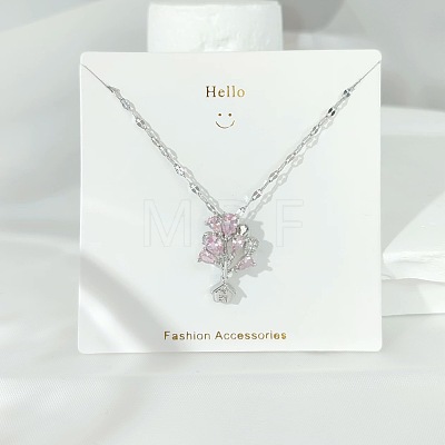 304 Stainless Steel Pave Pink and Clear Cubic Zirconia Pendant Necklaces FS-WGACF2A-01-1