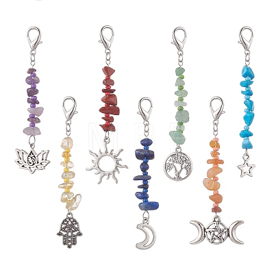 7Pcs Chakra Natural Gemstone Chip Keychains GG-CJ560E-1
