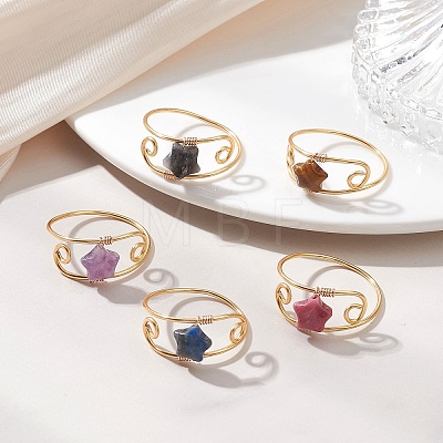 Copper Wired Gemstone Finger Rings RJEW-JR00978-1