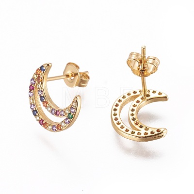 Brass Micro Pave Cubic Zirconia Stud Crawler Earrings EJEW-L229-05G-1