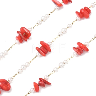 Handmade Natural Shell & ABS Imitation Beaded Chains CHS-F025-13G-03-1
