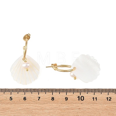 304 Stainless Steel & Natural Freshwater Shell Stud Dangle Earrings EJEW-JE07496-1
