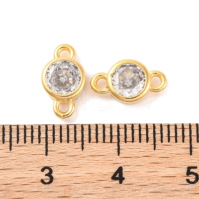 Brass Pave Clear Cubic Zirconia Flat Round Links Connector Charms KK-U024-03G-1