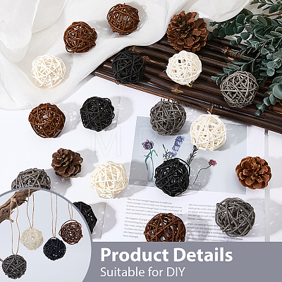 16Pcs 4 Colors Wicker Rattan Balls AJEW-SC0004-26A-1