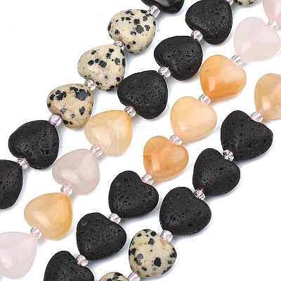 Gradient Color Natural Lava Rock & Pink Aventurine & Topaz Jade & Dalmatian Jasper & Black Obsidian Beads Strands G-B185-A01-1