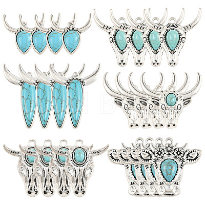24Pcs 6 Styles Bohemian Synthetic Turquoise Cattle Pendants FIND-SZ0019-83-1