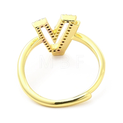 Mixed Color Enamel Initial Letter Adjustable Ring with Clear Cubic Zirconia RJEW-P045-01G-V-1