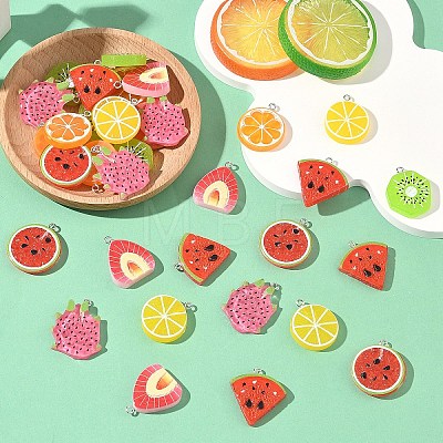 35Pcs 7 Styles Fruit Theme Spray Painted Opaque Resin Pendants RESI-YW0006-09-1