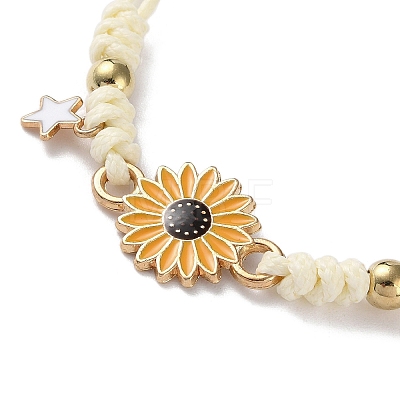 Sunflower Alloy Enamel Charms Braided Bracelets BJEW-A016-01A-1