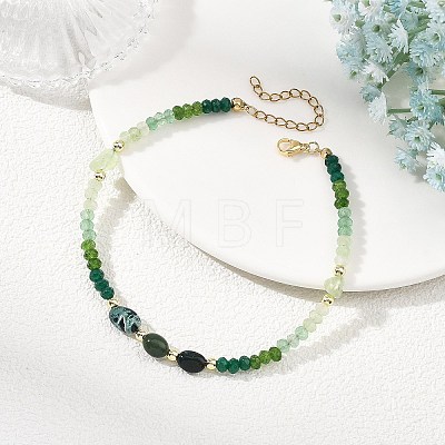 Dyed Natural Malaysia Jade & Moss Agate & Prehnite Beads Beaded Anklets for Women AJEW-AN00832-02-1