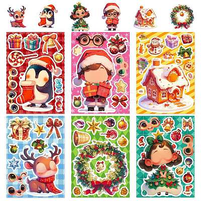 6Pcs Christmas Theme Cartoon Paper Stickers DIY-P085-14A-1