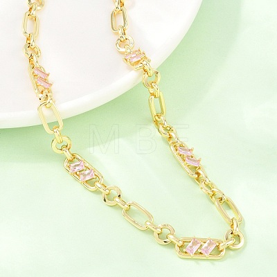 7MM Brass Pave Cubic Zirconia Figaro Chain Necklaces NJEW-D324-05G-05-1