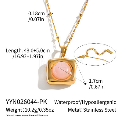 Dyed Natural Pink Quartz 304 Stainless Steel Geometric Pendant Necklaces for Women KV8466-4-1