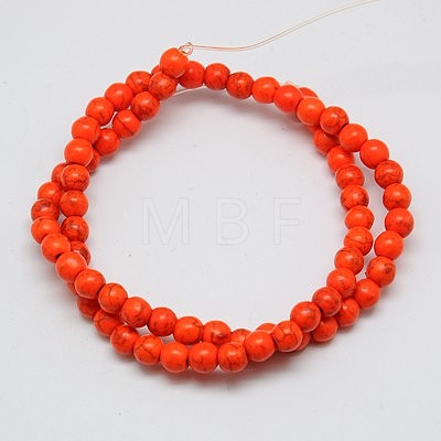 1 Strand Dyed Orange Red Round Synthetic Turquoise Beads Strands X-TURQ-G106-4mm-02G-1