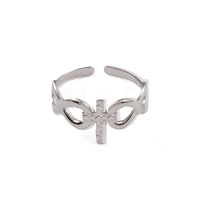 304 Stainless Steel Cross & Infinity Open Cuff Rings for Women RJEW-G285-11P-1