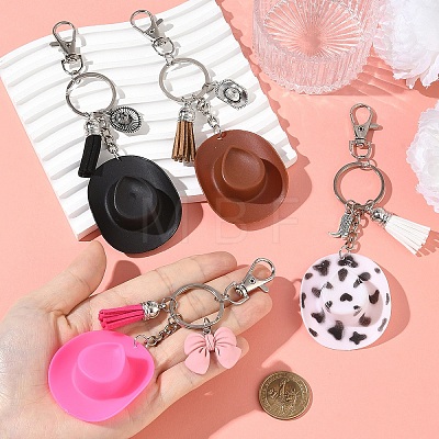 Plastic & Alloy & Faux Suede Tassel Pendant Keychains KEYC-YW00304-01-1