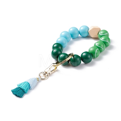 Round & Polygon Natural Wood Beads Stretch Bracelets Keychains KEYC-JKC00318-1